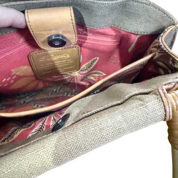 Fossil Vintage Wooden Handle Canvas Handbag Satchel Boho Purse Tan Brown Bag - Picture 14 of 14